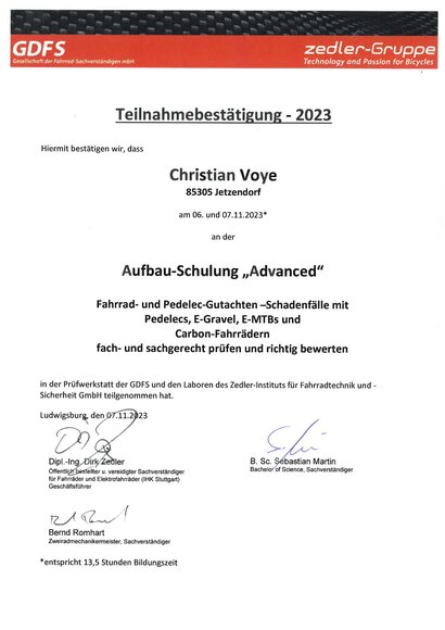 Fahrrad Sachverständiger Christian Voye